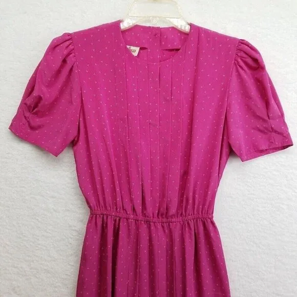 Petites For Maggy Secretary  Dress Size 6 Puff‎ Sleeve Pleated Top Vintage 80s - Picture 2 of 10